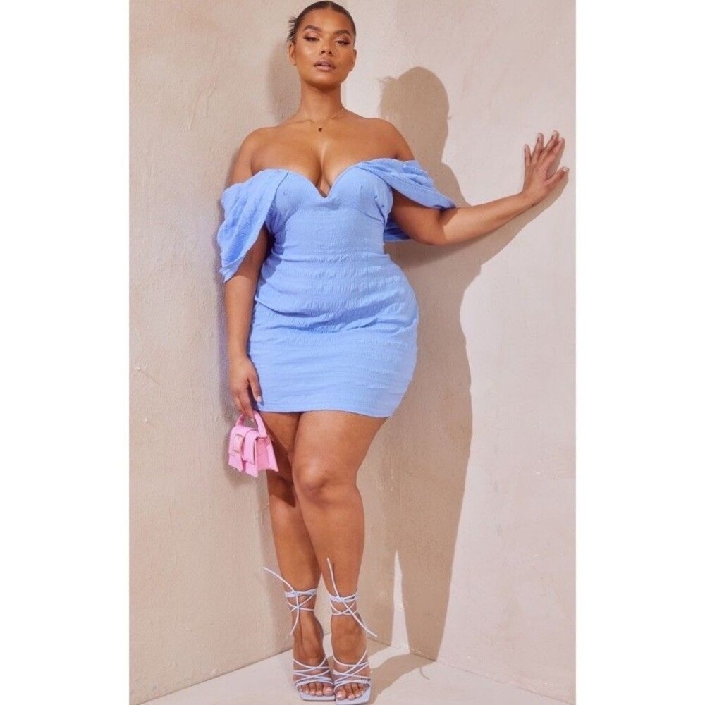 Blue Off-Shoulder Bodycon Mini Dress